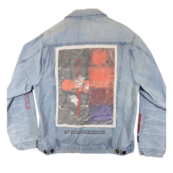 SAVAGE NATURE Appliqué RUE 21 Embellished Jean Jacket SZ XL Punk Retro Indie SK8 - Picture 3 of 12